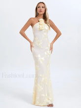 Halter 3D Flower Lace Maxi Dress