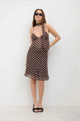 High Waist Polka Dot Chiffon Mermaid Midi Skirt