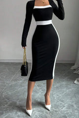 Color Block Panel Bodycon Cocktail Dress
