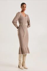 Contrast Trim Ruffle Sweater Dress