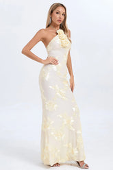 Halter Floral Foil Print Maxi Dress