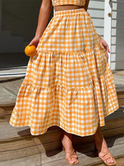 Gingham Patchwork Tiered Maxi Skirt