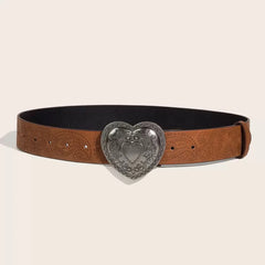Brown Textured Heart Buckle Metal Belt