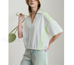 V-Neck Loose Short Sleeve Cotton T-Shirt