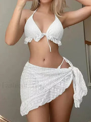 Ruffle Lace-Up Three Piece Set