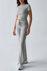 Essential Solid Color Crewneck Top Wide Leg Pants Set