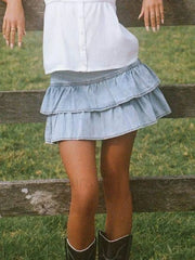 Ruffled Denim Mini Skirt