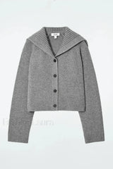 Spring Gray Crew-neck Knit Cardigan