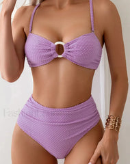 Strapped Ring Push Up High Waist Bikini Set