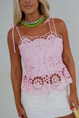 Embroidered Peplum Top-Pink