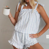 Striped Bow Ruffle Shorts Two Piece Set