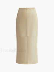 Faux Leather Piping Sit Midi Skirt