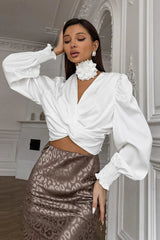 Cropped Long Sleeve Pullover Blouse