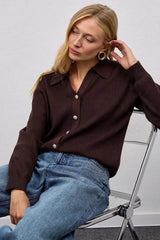 Solid V Neck Button Down Cardigan