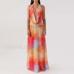 Halter High-Waist Floral Dress