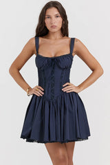 Spaghetti Strap Lace Trim Ballet A Line Sleeveless Mini Dress