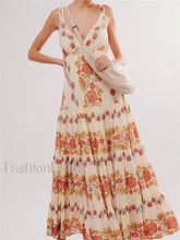 Deep V Floral Loose Casual Maxi Dress