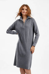 Zipper Pullover Sweater Dress