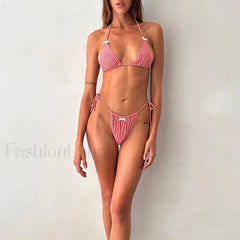 Plaid Bow Backless Bikini Set