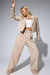 Cropped Fitted Two Piece Blazer Pants Set