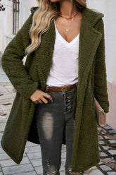 Mid-Length Fuzzy Lapel Coat