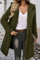 Mid-Length Fuzzy Lapel Coat