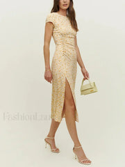 Round Cap-Sleeve Floral Dress