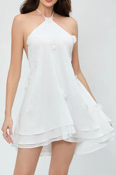 3D Floral Chiffon Halter Cocktail Dress