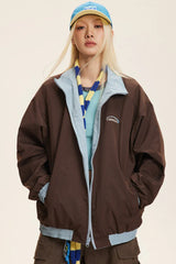 Reversible Stand Collar Colorblock Jacket