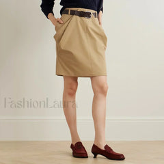 Cotton Drape Peplum Belted Skirt