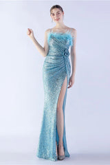 Ostrich Feather Embellished Maxi Dress