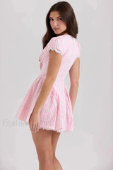 Deep V-Neck Backless Pleated Printed A-Line Mini Dress