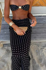 Bandeau Polka Dot Skirt Three Piece Swim Set