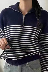 Striped Half Zip Knit Pullover Sweater