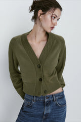 Women's Wool Blend Slim-fit V-neck Cardigan