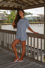 Marina Striped Shorts Set-Dusty Blue