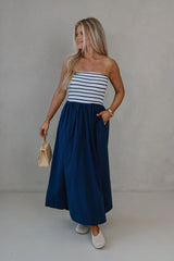 Pennie Flowy Midi Dress-Navy