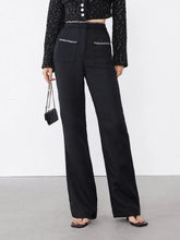 Tweed Contrast Trim Trendy Pocket Straight Leg Pants