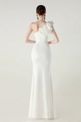 Ruffled Floral One Shoulder Satin Party Dress
