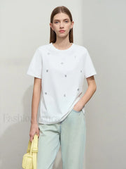 Metal Letter Print Cotton T-Shirt