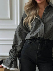 Women Heart Print Button Down Shirt