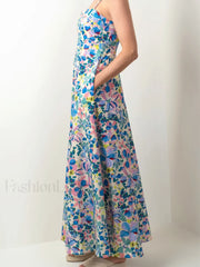 Open Back Floral Zipper Maxi Dress