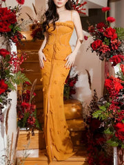 Applique Slim Slash Maxi Dress
