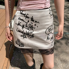 Gothic Lace Print Retro Skirt