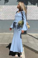 Two-Piece Bell Sleeve Knit Sweater Dress
