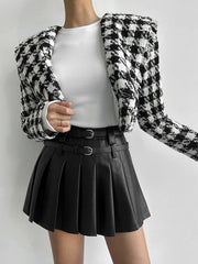 Faux Leather Belt Trendy Pleated Short Skirt