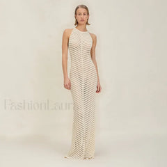 Knitted Hollow Suspender Backless Split Cut Out Cover Up
