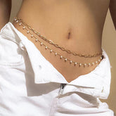 Faux Pearl Tassel Double Layer Cross Waist Chain