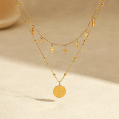 Vintage Double Strand Cross Pendant Necklace