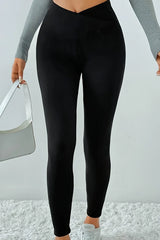Cross Front Fleece Lined Booty Lifting Thermal Leggings